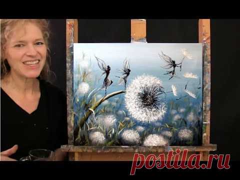 Learn How to Paint DANDELION FAIRY DANCE with Acrylic - Paint & Sip at Home - Step by Step Tutorial