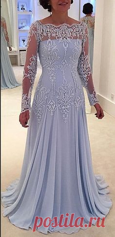 Lace Long-Sleeve Elegant A-line Mother-the-bride Dress