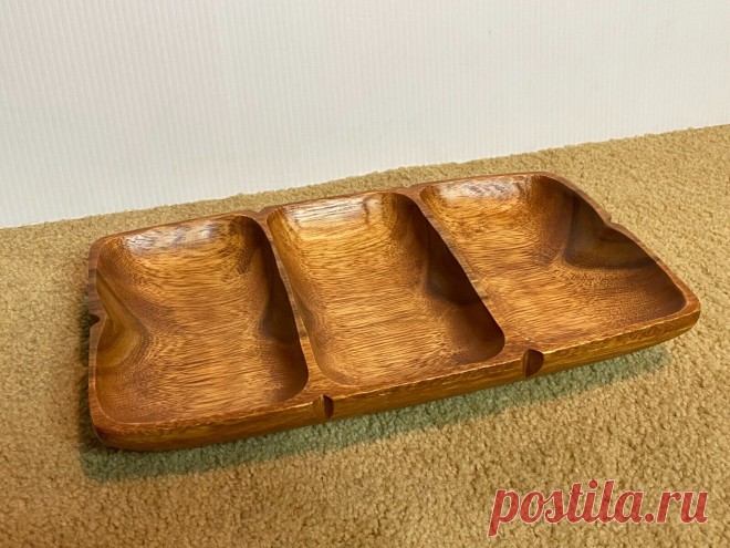 NOS Philippines Handcrafted Monkey Pod Wood Carved Divided Serving Tray Dish | eBay
