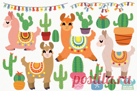 Llamas and Cacti Clipart, Instant Download Vector Art, Commercial Use By Lime and Kiwi Designs | TheHungryJPEG.com