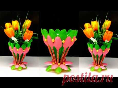Vas bunga cantik dari sendok plastik || Beautiful Flower Pot Ideas || Plastic Spoon Craft ideas