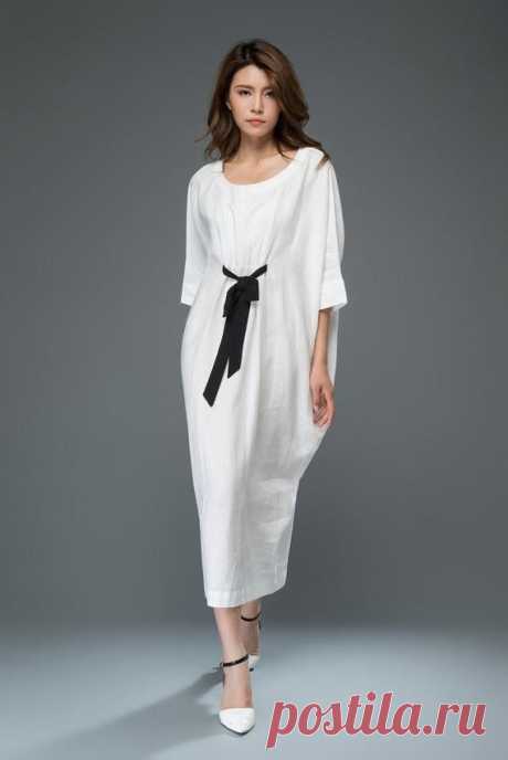 White Linen Dress, linen dress, summer dress, midi dress, linen dress for women, womens dresses, linen clothing, plus size linen dress C913 The White Linen Dress is made of white linen blend, the waist can tie by the black linen belt. How loose with the linen dress! Lightweight and low maintenance, crisp and cooling linen is a getaway must. This white linen dress is the ultimate suitcase essential. Youll be able to build your capsule