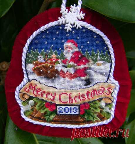 Up On The Roof Top This ornament is number 4 in a series of six ornaments called "The Magic of Snow Globes". This design was stitched one over one on 28ct Cashel Cream Linen by Zweigart®. To make this heirloom...