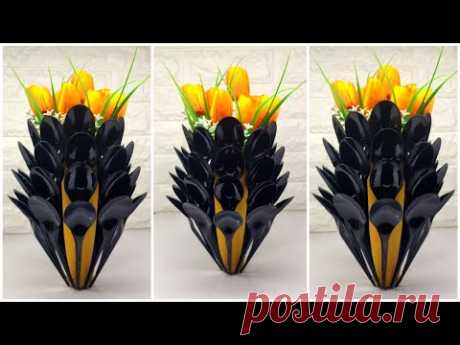 Ide Kreatif Vas Bunga dari sendok plastic || Flower Vase from Plastic Spoon Craft ideas