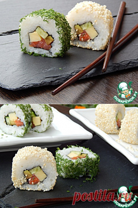 Роллы маки-суши с семгой и омлетом - кулинарный рецепт