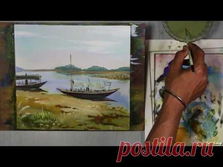 How to Paint A Landscape"The Boat in the River"