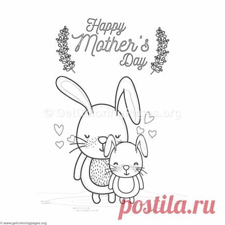 Cute Cartoon Rabbits Happy Mother&amp;#8217;s Day Card Coloring Pages &amp;#8211; GetColoringPages.org