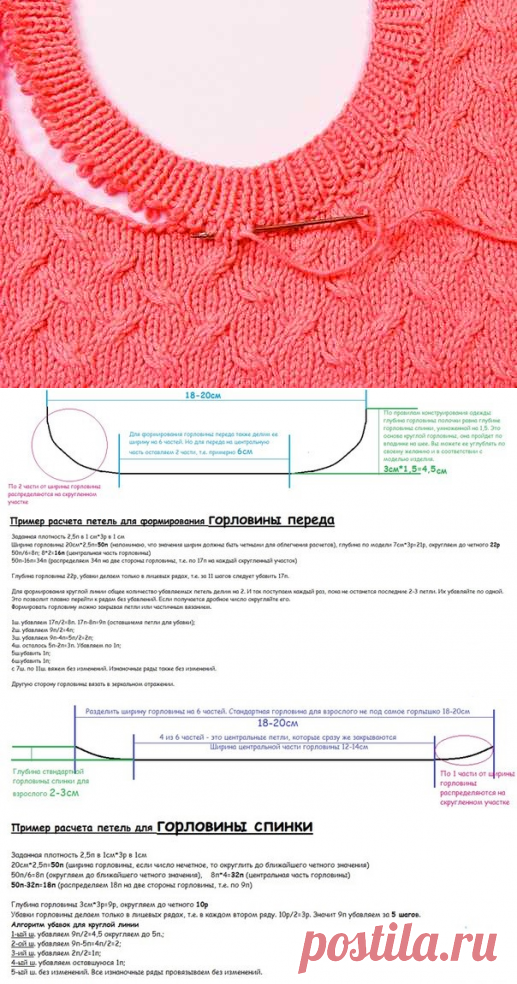 Как вывязать горловину свитера спицами пошаговое