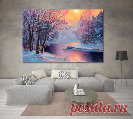 Winter  Scenic Artwork Canvas Print Winter Landscape Wall | Etsy MATERIALS:  • HQ print on 100% Natural Cotton Canvas 350gr/m2 • HQ Ink • Mirrored edges so you dont lose any of your image, but still wraps around the support frames • Stretched on a 1,5 (3 cm) stretcher bars wooden frame. The image continues around the sides, mirror wrapped. • Very carefully