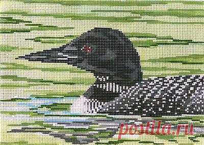 Bird Canvas ~ Elegant Loon on the Lake handpainted 18 mesh Needlepoint Canvas by Needle Crossings Welcome to  Needlepoint By Wildflowers!  My goal is to offer you the finest hand painted needlepoint canvases from the most talented artists, stitching supplies, accessories and Professional Services. Offered for sale is a beautiful  canvas of  an...  Elegant Loon cruising on the Lake   ... hand painted in lovely shade