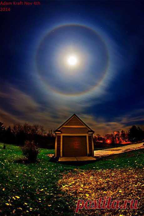 Лунное гало 4 ноября 2014, Энн-Арбор,  Мичиган. / Социальная погода
