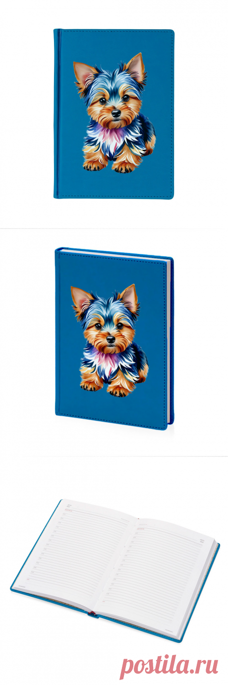 Ежедневник «Йоркширский терьер, иллюстрация в стиле акварель» цвет синий - дизайнер принта Anstey