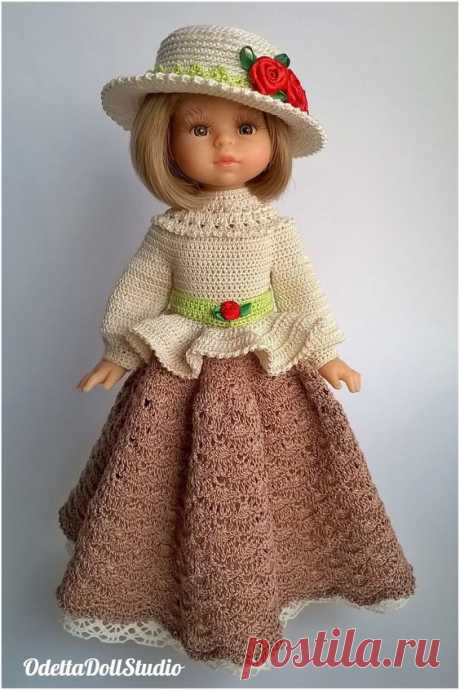 Vintage style doll outfit (6 piece set of doll clothes) crocheted from the finest cotton yarn according to the master-class of Oksana Lifenko "Mary" for 8 inch doll Paola Reina and other similar sized ...