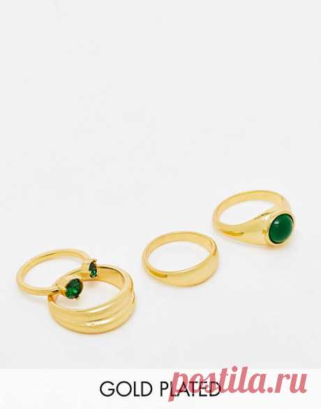 ASOS DESIGN 14k gold plated pack of 4 rings with set stones in gold tone | ASOS