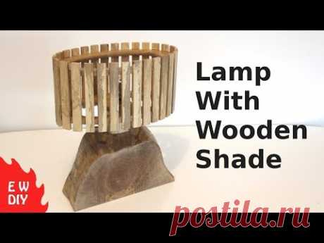 Solid wood lamp with wooden shade.