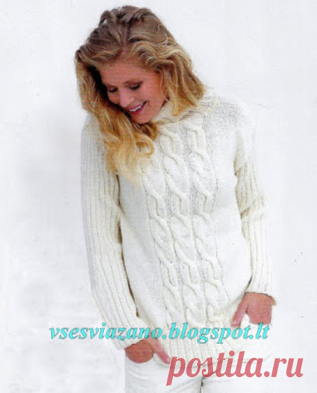 ВСЕ СВЯЗАНО. ROSOMAHA.: Белый зимний свитер с косами.