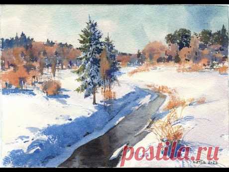 20220106 Зимний пейзаж акварелью. Watercolor winter landscape