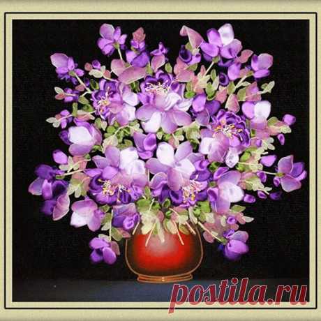 вышивка картина Picture - More Detailed Picture about 2016 Hot DIY Ribbon Embroidery Paintings Needlework 3d Fashion Purple Flowers Floral Needlework Unfinish Home Room Office Decor Picture in Cross-Stitch from Hengtong Art Wolrd Co., Ltd. | Aliexpress.com | Alibaba Group