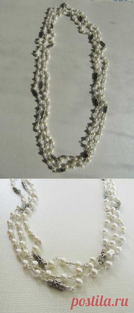 Silver Wire Wrapped Long Flapper Pearl Necklace от mylenefoster