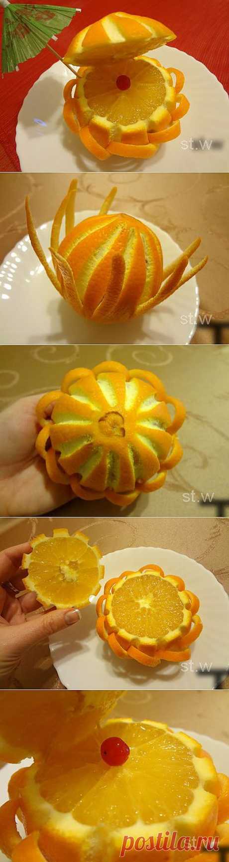 Украшение блюд из апельсина: ракушка-жемчужница