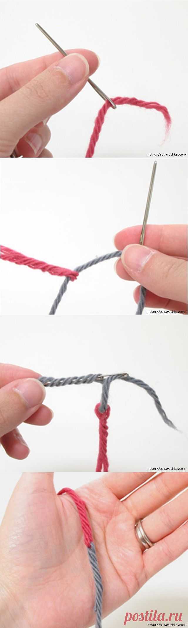 Соединение нитками 6. Узел для вязания спицами. Вязание узелками. Соединить нити без узла. Как вязать узелки спицами.