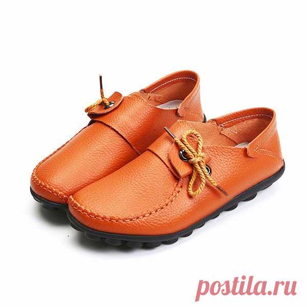 Hot-sale Big Size Leather Lace Up Loafers Flat Casual Shoes For Women - NewChic