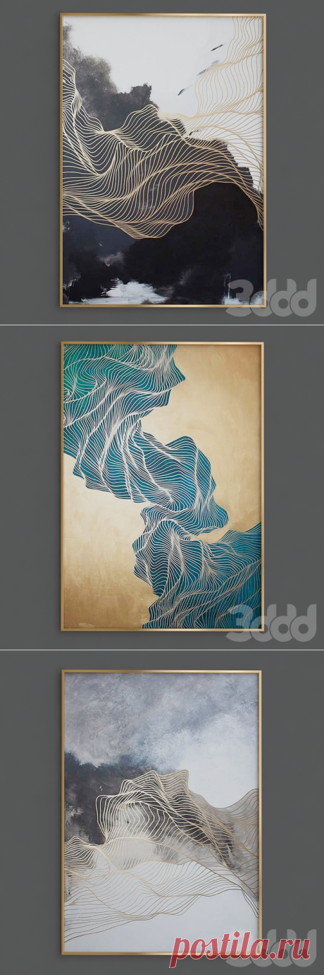 3d модели: Багеты - Modern simple abstract print ink gold lines Canvas Painting Picture