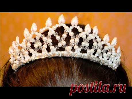 Handmade Tiara | Easy DIY bridal Crown | Wedding hair accessory with pearls and polymer clay leaves