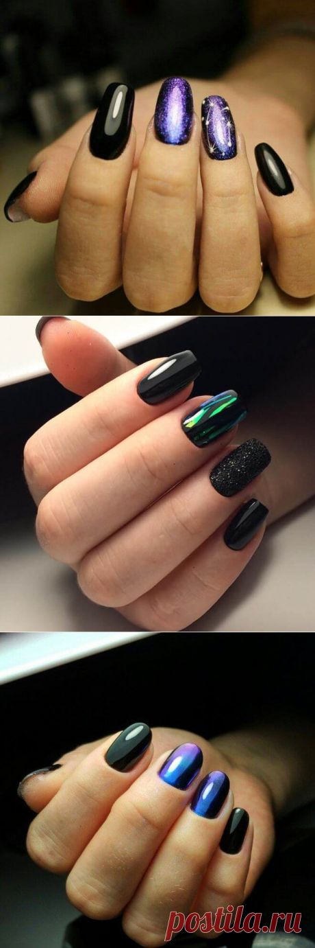 Черные ногти – маникюр с черным лаком, черный с золотом, с серебром, черные матовые ногти | Чаровница и проказница