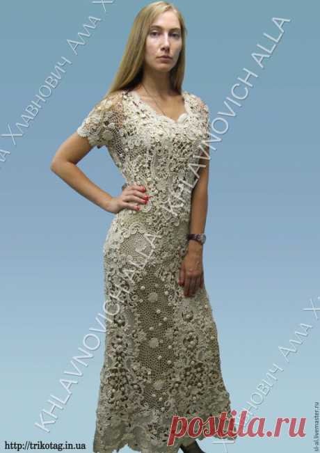 Купить Платье "Тирамису" Модель №792 - бежевый, платье вязаное, женский трикотаж, ирландское кружево