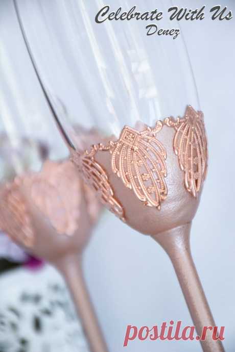 ROSE GOLD Wedding Glasses Toasting Flutes Champagne Flutes