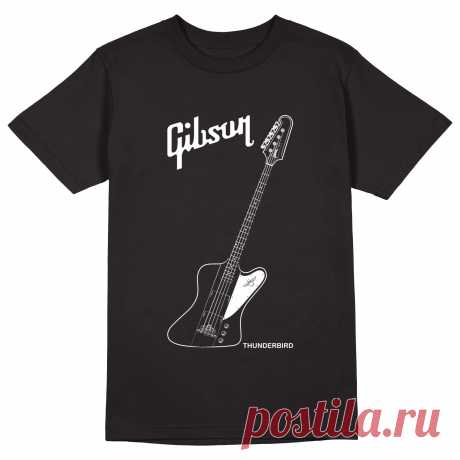 Мужская футболка «Gibson Thunderbird. Бас-гитара. Bass guitar. Rock» цвет черный - дизайнер принта Kaplio