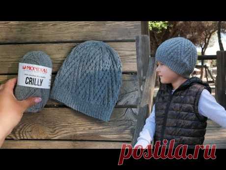 Шапочка теневым рисунком спицами ⚔ Boys hat zigzag knitting pattern