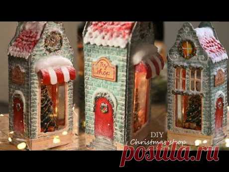 DIY Снежный шар "Новогодний магазин" своими руками из банки и картона | DIY Christmas Snow globe
