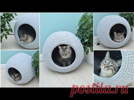 Вяжем крючком домик для кота Видео мастер-класс