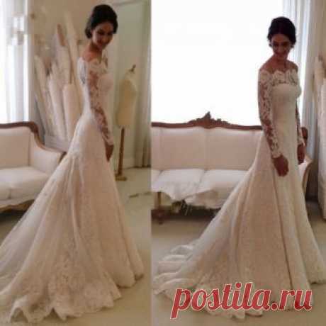Elegant Lace Wedding Dresses White Ivory Off The Shoulder Garden Bride Gown 2015 | eBay