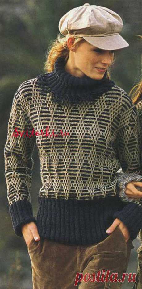 Женский пуловер с узором из снятых петель
