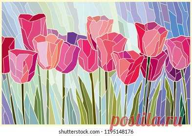 Tulipanes rosados de vidrio manchado de: vector de stock (libre de regalías) 1195148176 | Shutterstock