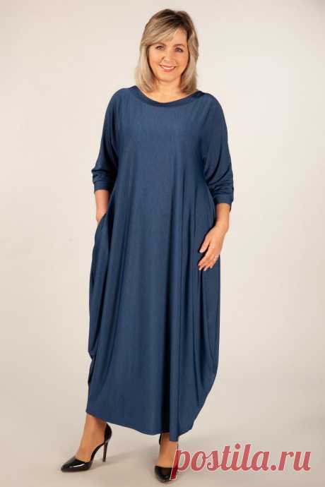 Длинное платье большого размера Эвита (джинс)| Купить платье для полных Милада