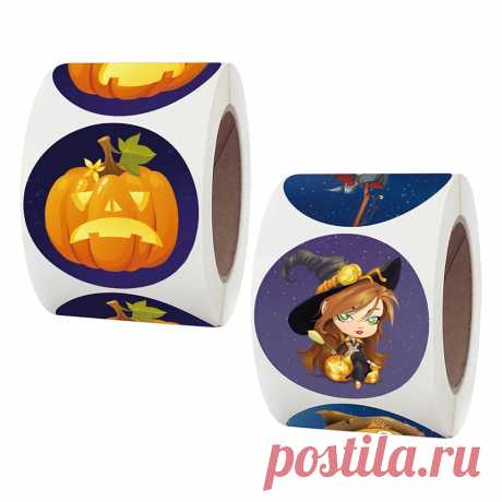 500 pcs/roll halloween stickers round pumpkin festival witch gift candy handmade cookies box package bag sealing decoration Sale - Banggood.com