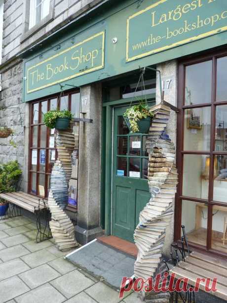 The Bookshop, located in Wigtown, Scotland, is Scotland’s largest secondhand bookshop with over a mile of shelving supporting roughly 65,000 books.