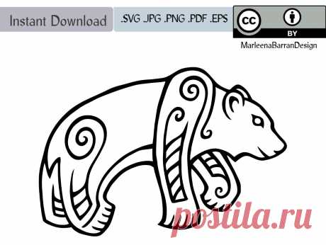 Bear vector line art, Shamanic Bear Tattoo design, digital stamp, creative commons "Bjarmaland Bear" is a modern rendition of the shamanic iron age bear totems found in the region known to the Vikings as Bjarmaland. Scroll down for more of the story behind this design. 

This digital download of a bear is a vector graphic of my original pencil and ink drawing. It is released under the creative commons attribution only license, so you are free to use it commercially as well...