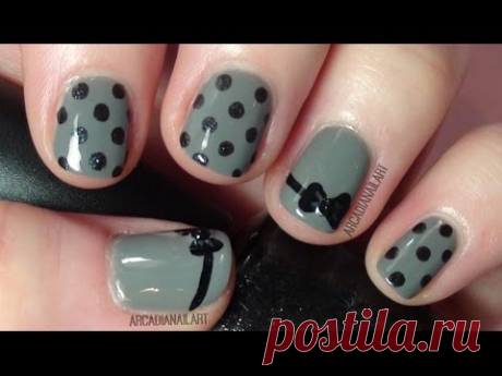 Easy Nail Art - Bow and Polka Dot Design on Short Nails   |  ArcadiaNailArt
