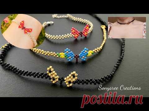 DIY Beaded Butterfly choker necklace and bracelet || 비즈 나비 팔찌 || pulsera de mariposa con cuentas