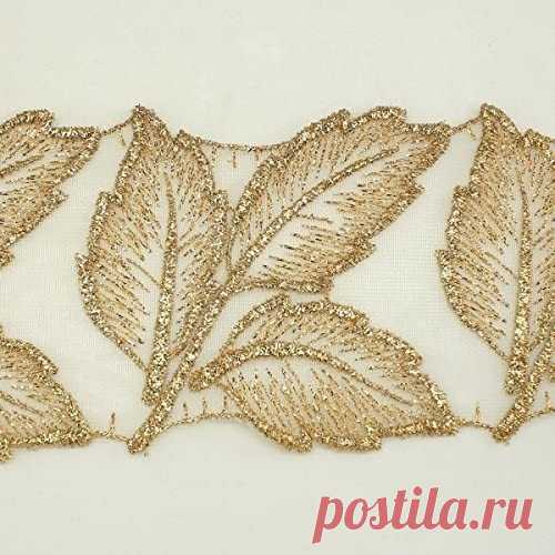 3.0" Gold Metallic Rayon Embroidery leaf leaves Lace Trim - Bridal wedding Lace Trim wedding fabric Millinery accent motif scrapbooking crafts lace for baby headband hair accessories dress bridal accessories by Annielov trim #341 : Amazon.co.uk: Home & Kitchen