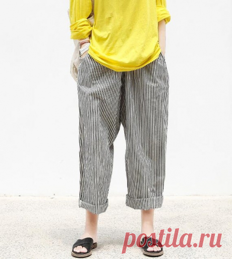 Women Linen striped pants Loose Wide Leg Trousers Pants With | Etsy 【Fabric】 Linen 【Color】 gray beige stripes 【Size】 Waist 64-88cm / 25-34 Hips 128cm / 50 Thigh circumference 78cm/ 30 Pants length 90cm / 35   Have any questions please contact me and I will be happy to help you.
