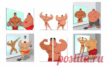 Vector fat man imagining himself in the mirror - A mirror is an object with a smooth surface and the ability to reflect light.(Total 6 pictures)