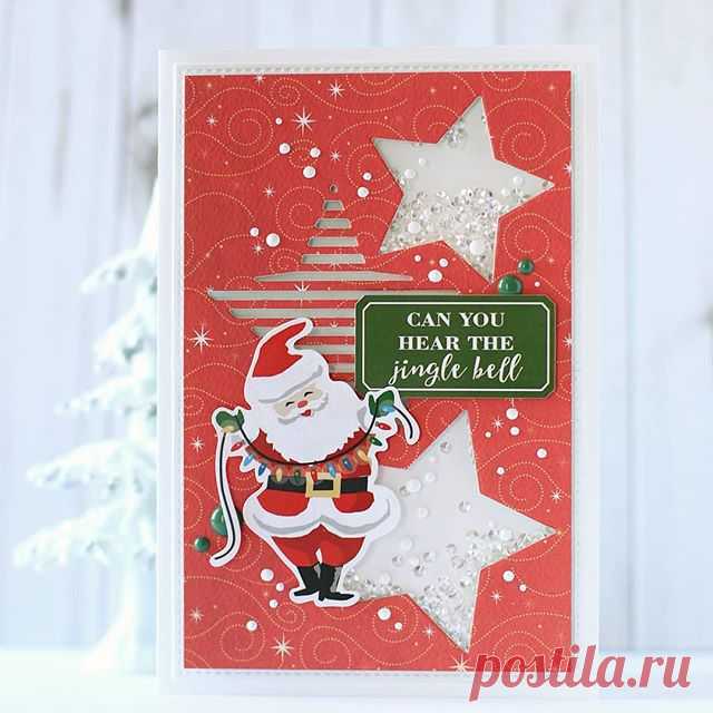Was too busy before Christmas to share another card :) Used the collection by Carta Bella @echoparkpaper and a striped star die by @simonsaysstamp to create this simple shaker card 😊 #25daysofchristmascards #card #santa #stars #открытка