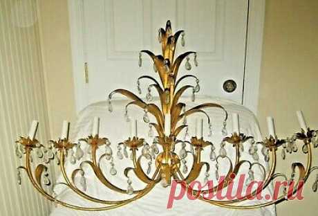 Hollywood Regency XL GOLD TOLE WARE WALL SCONCE w/84 CRYSTAL Prisms Italy 45X33  | eBay XL GOLD TOLE WARE WALL SCONCE with 80 CRYSTAL Prisms. Overall very little signs of wear. 9 Electric lights. You chose the type of bulb you want, not included. Hollywood Regency Style. Wow this piece is stunning.
