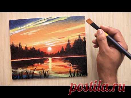 Acrylic painting of Beautiful sunset landscape step by step